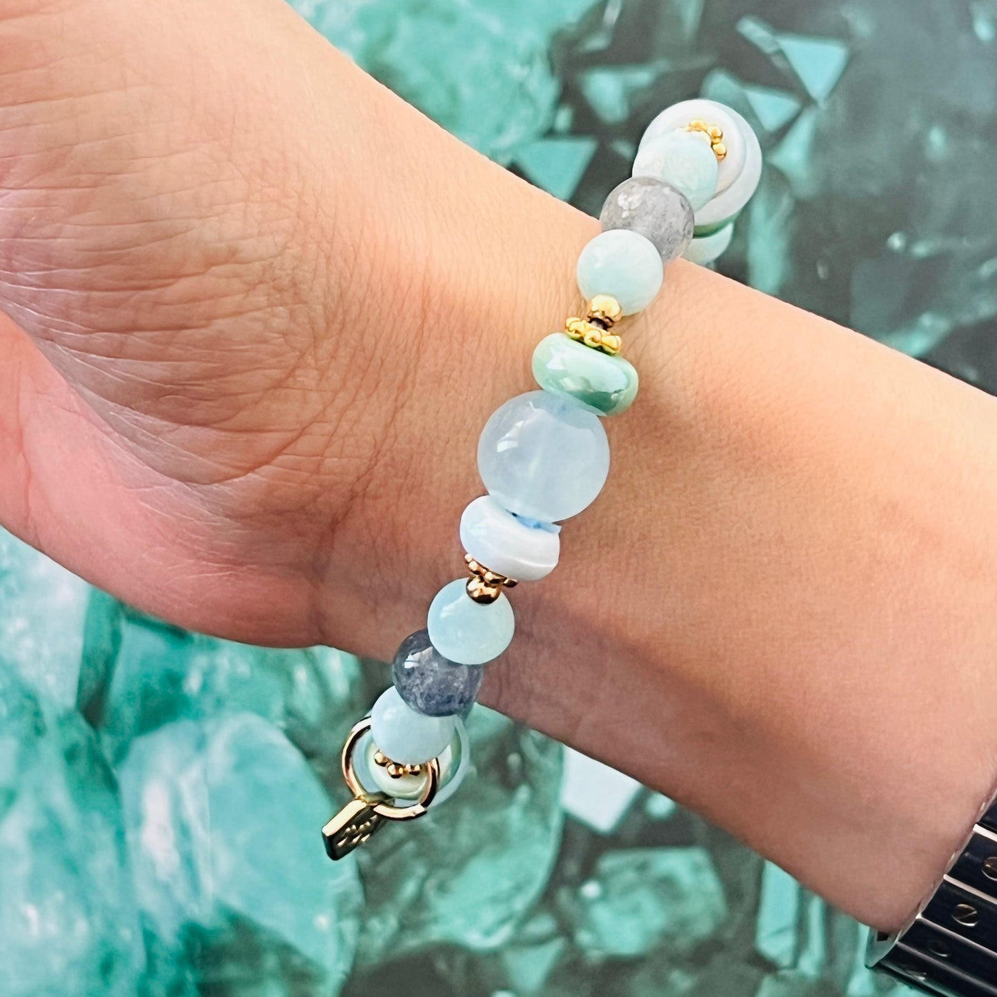 Blue Beryl, Blue Strawberry Quartz & Hemimorphite Candy Bracelet