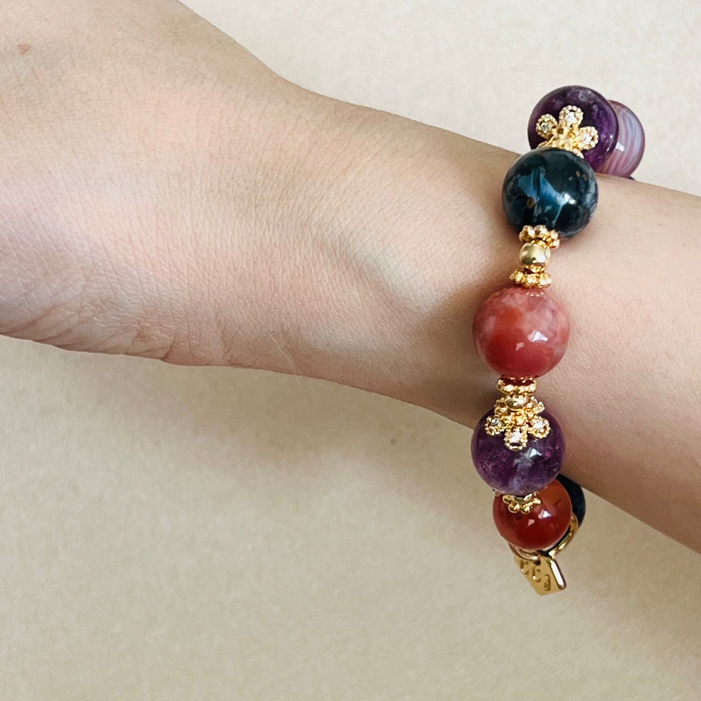 Purple Mica, Blue Pietersite, Red Hematoid & South Red Agate Bracelet