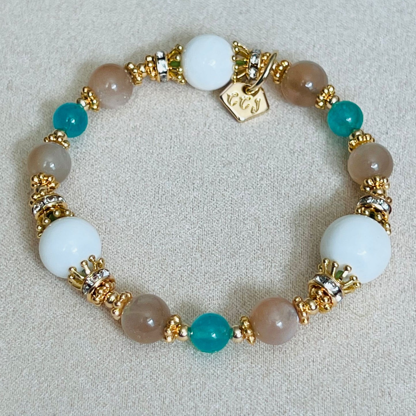 White Coral, Moonlight Sunstone & Amazonite Bracelet
