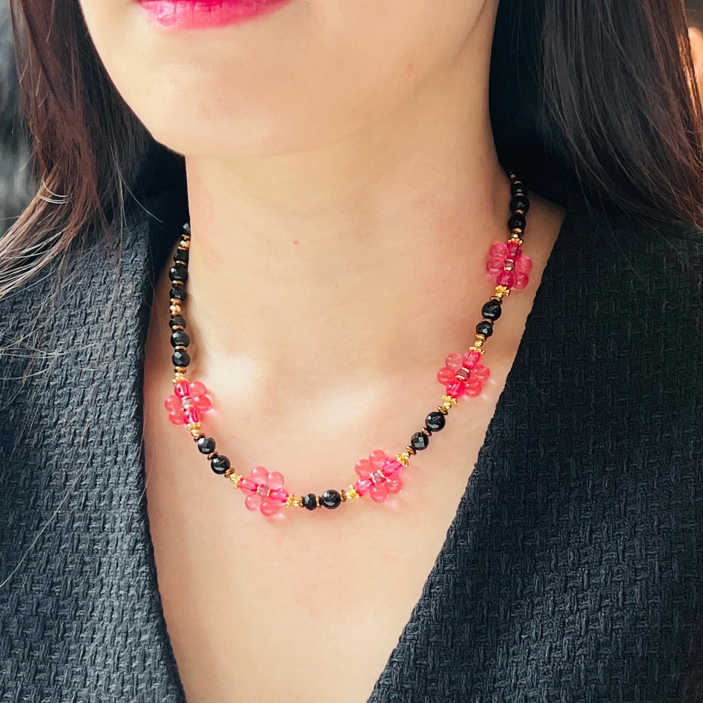 Protection Pink Flower Necklace
