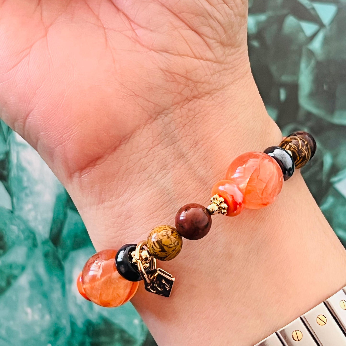 Elephant Skin Jasper, Mahogany Obsidian & Red Hematoid Candy Bracelet
