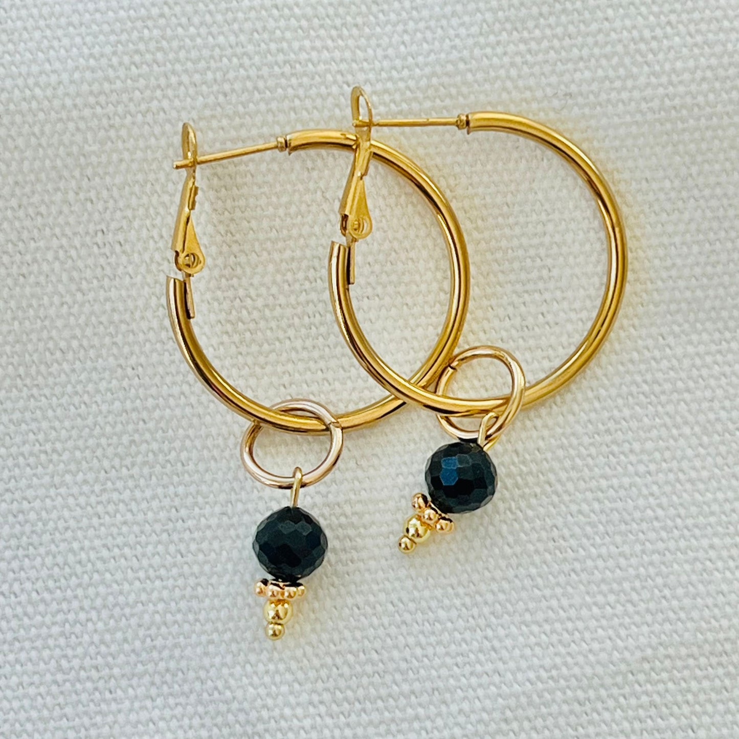 Black Spinel Hoop Earrings
