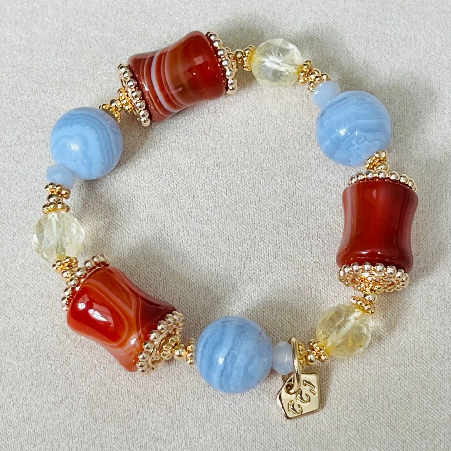 Carnelian, Blue Lace Agate & Citrine Bracelet