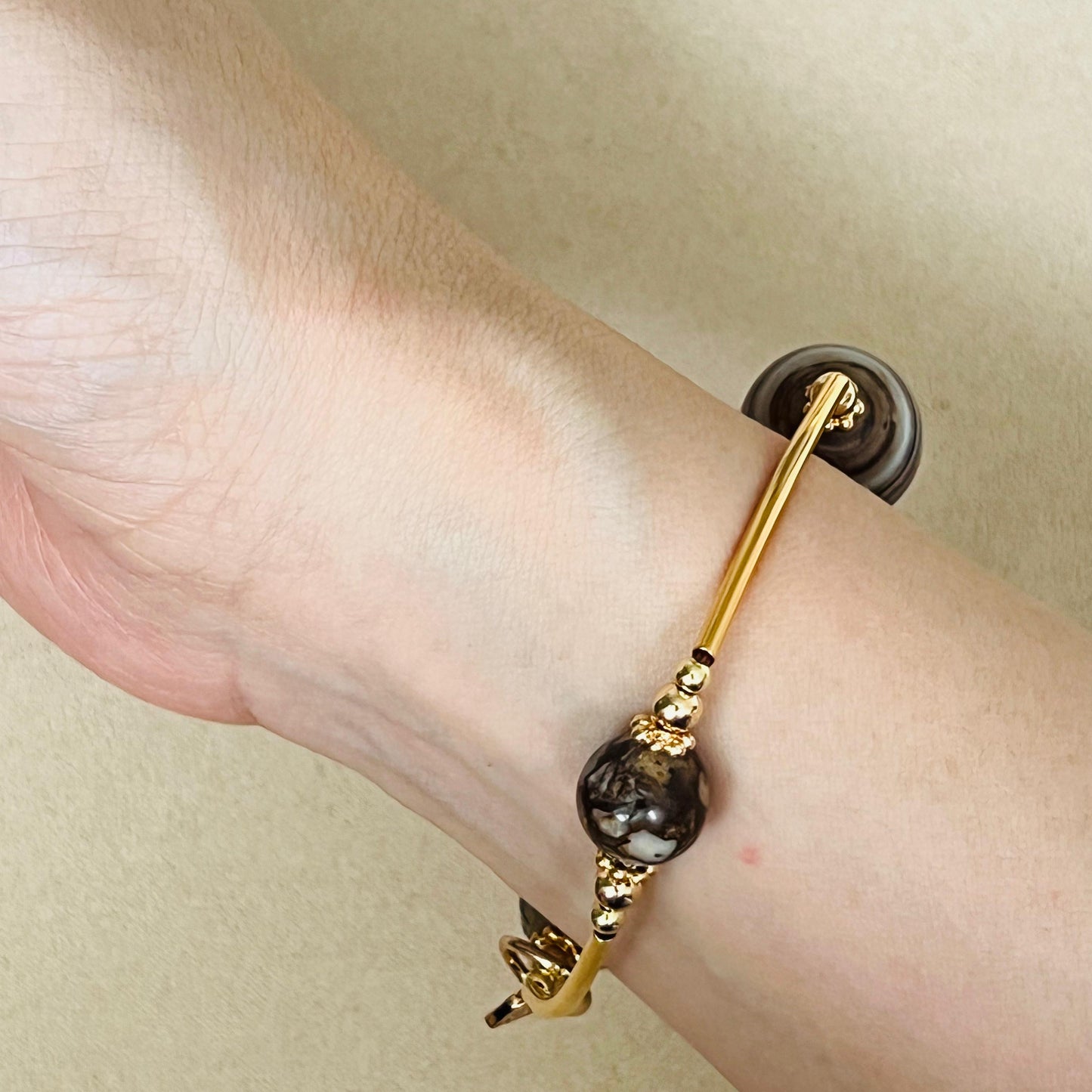 Ironstone Boulder Opal, Tibetan Medicine Agate & Smoky Quartz Juicy La Grace Bracelet