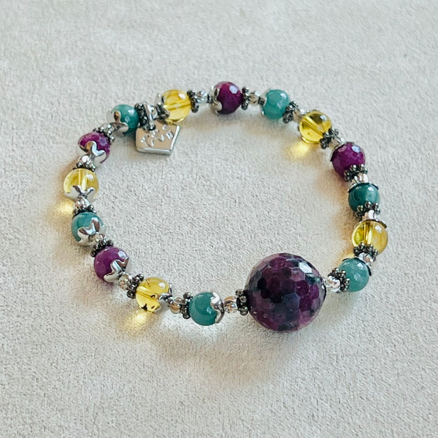 Ruby, Blue Amber & Blue Jade Babies Crown Bracelet