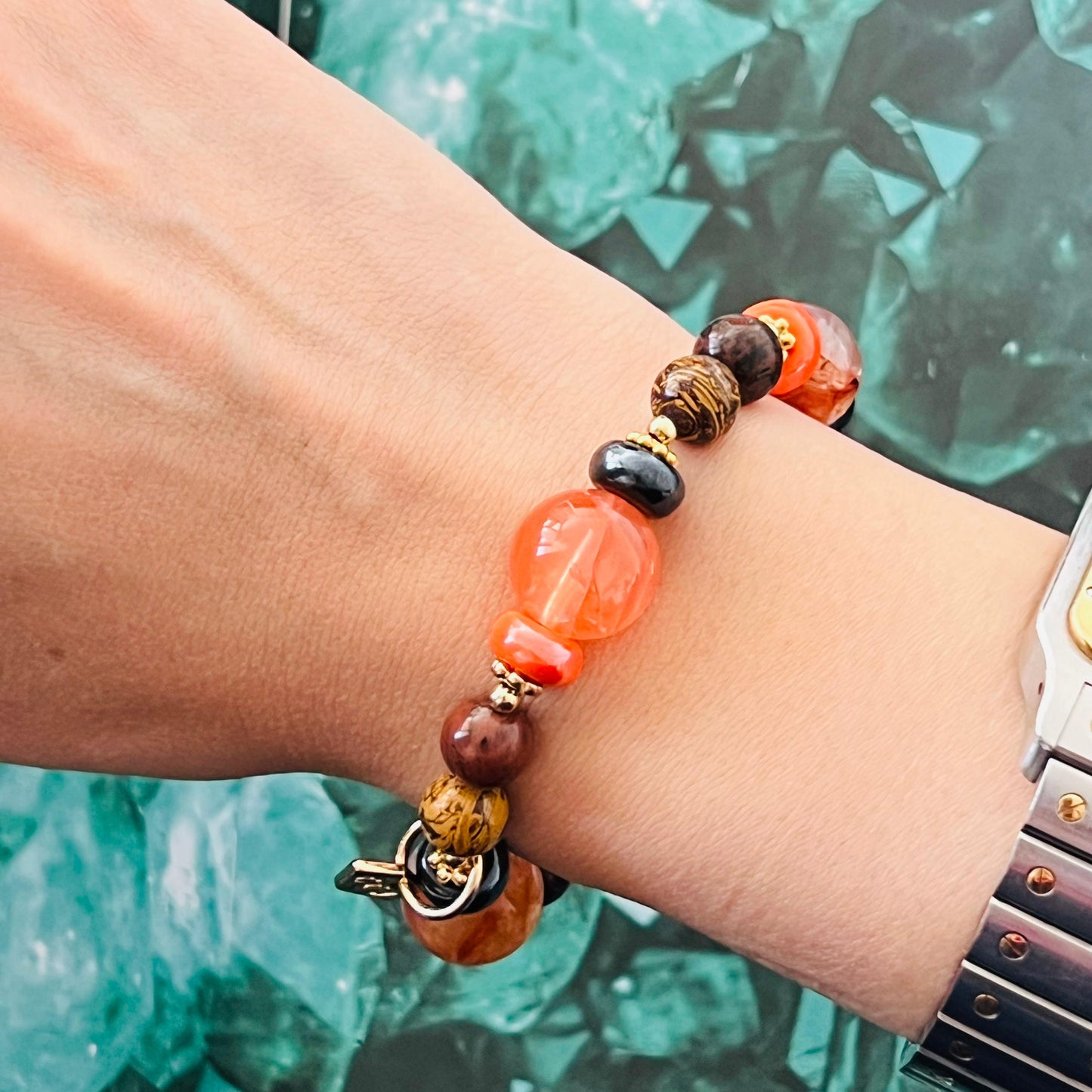 Elephant Skin Jasper, Mahogany Obsidian & Red Hematoid Candy Bracelet