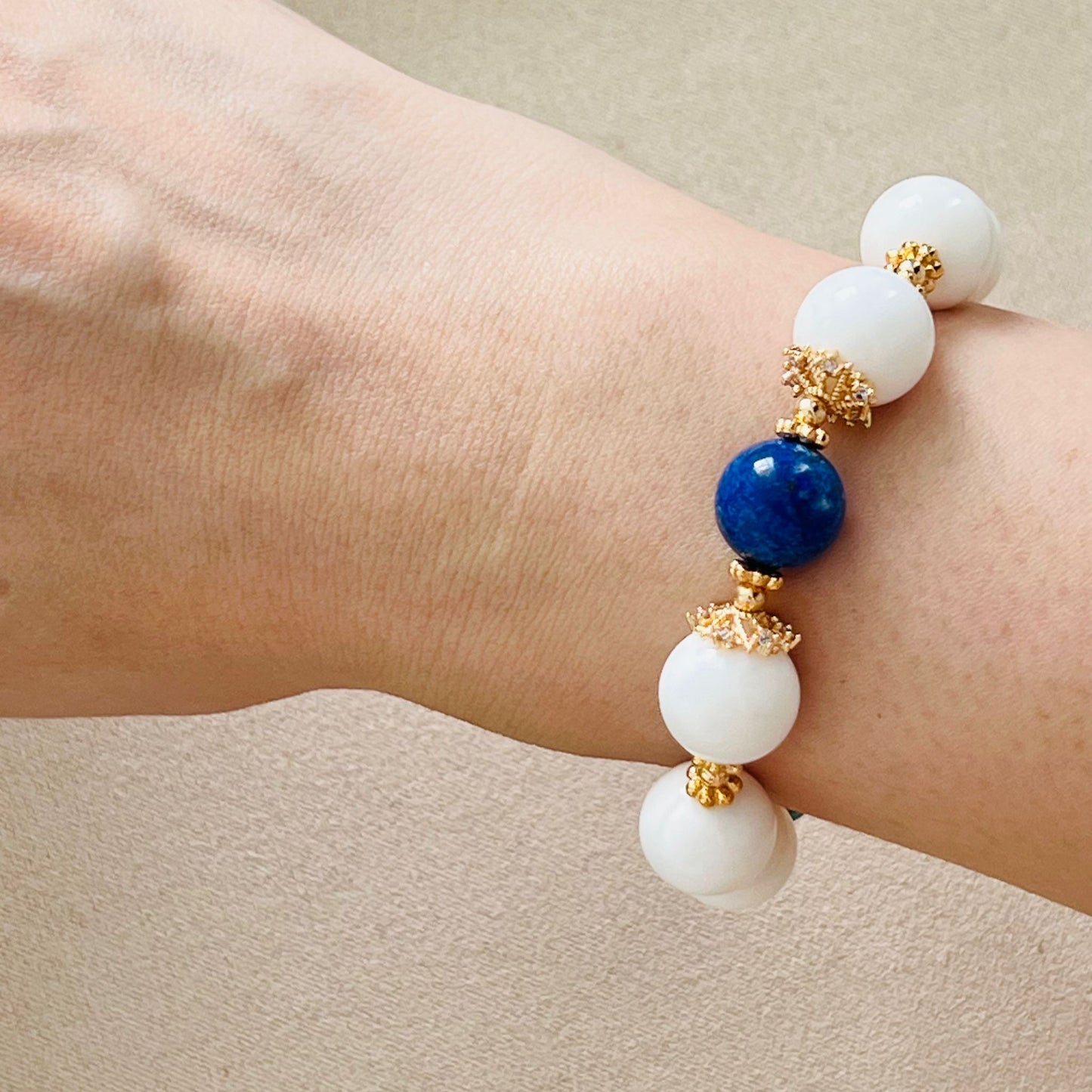 White Coral, Green Turquoise, Lapis Lazuli & Red Agate Bracelet