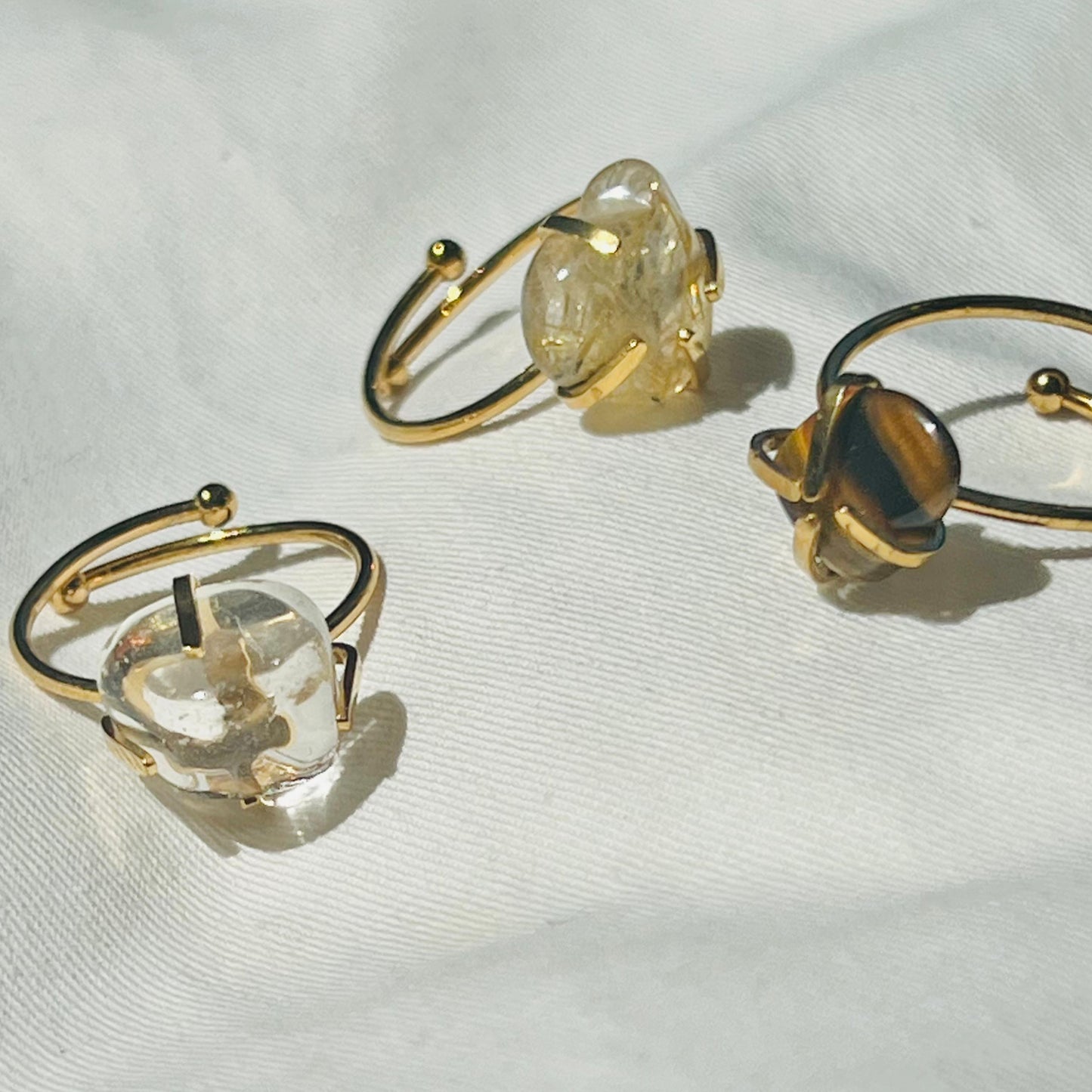Clear Quartz, Gold Rutilated Quartz & Golden Tigereye Rings