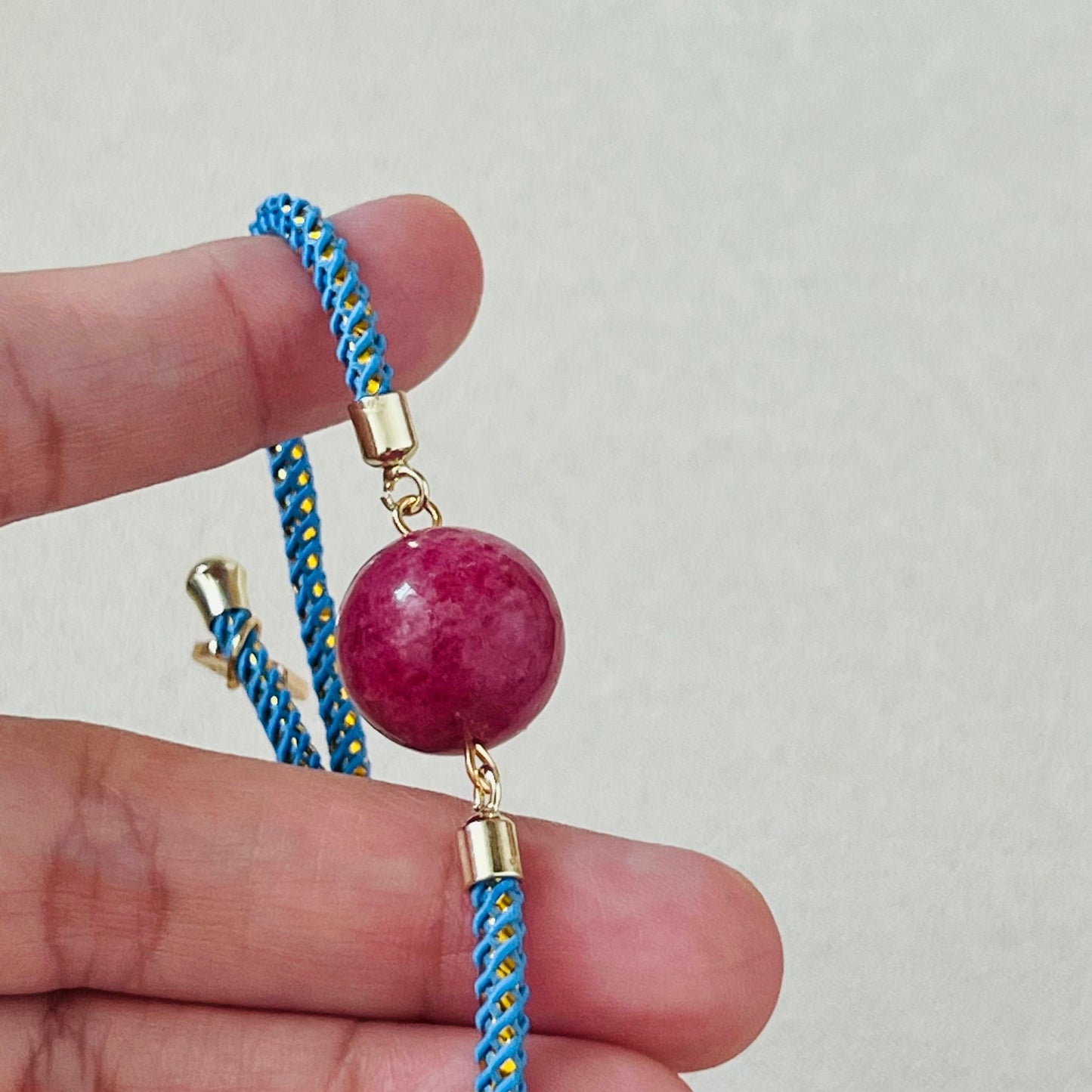 Rhodonite Girl Bracelet (Blue String)