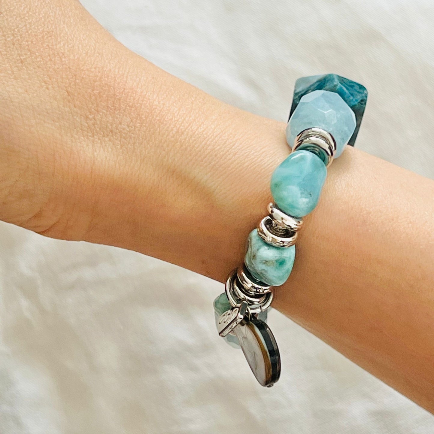 Raw Aquamarine, Blue Apatite & Larimar Bracelet