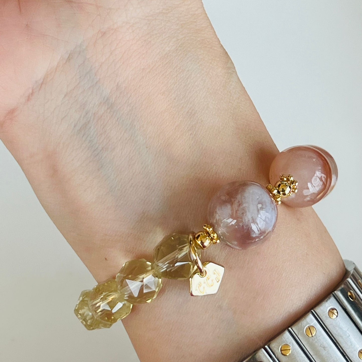 Sakura Agate & Lemon Quartz Bracelet