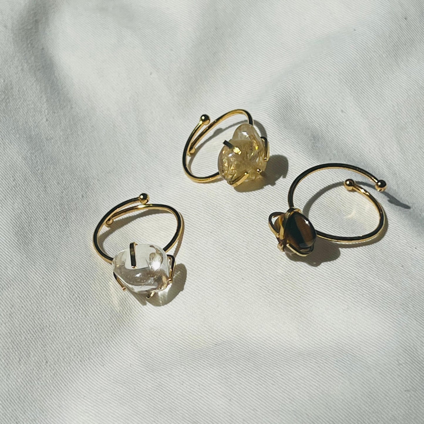 Clear Quartz, Gold Rutilated Quartz & Golden Tigereye Rings