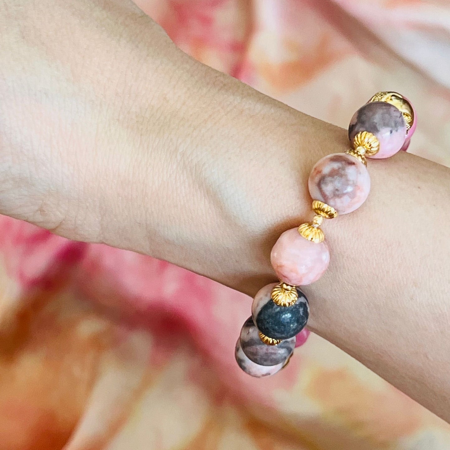 Candy Rhodonite & Pink Zebra Jasper Bracelet