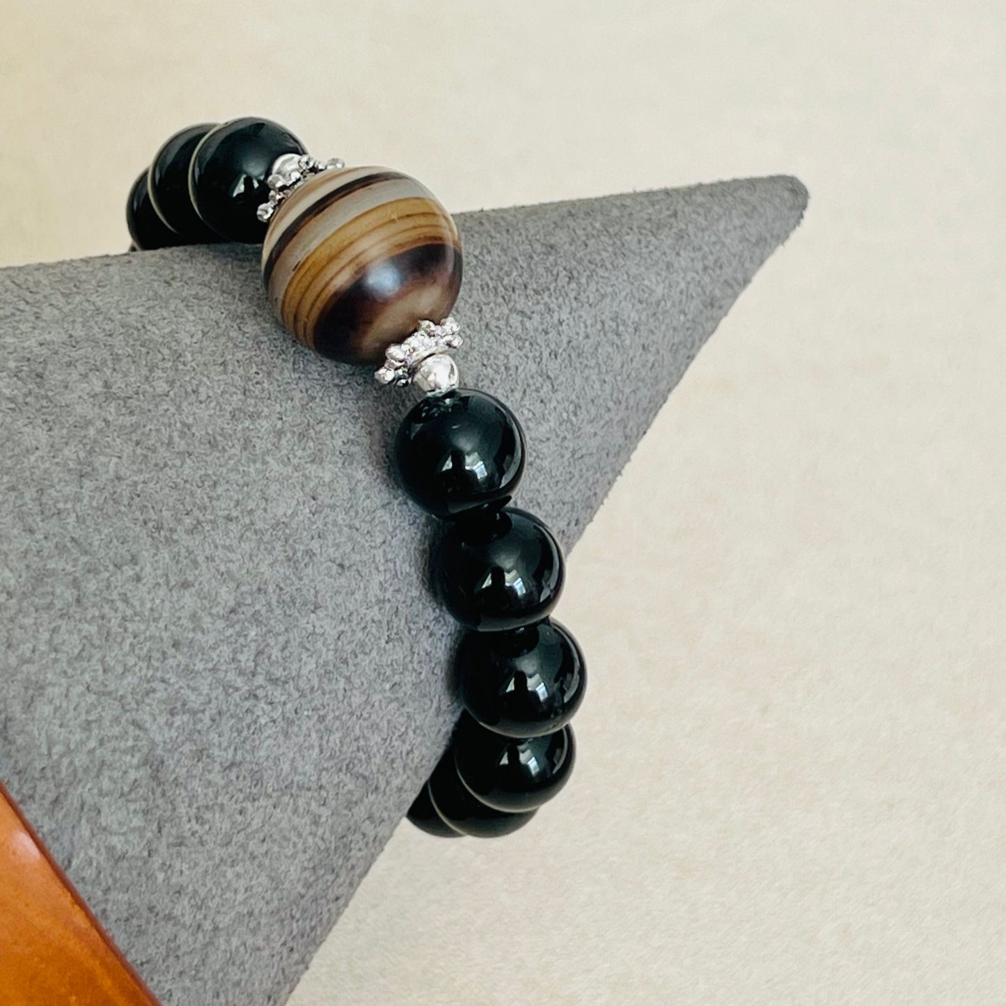 Black Tourmaline & Tibetan Eye Agate Men Bracelet