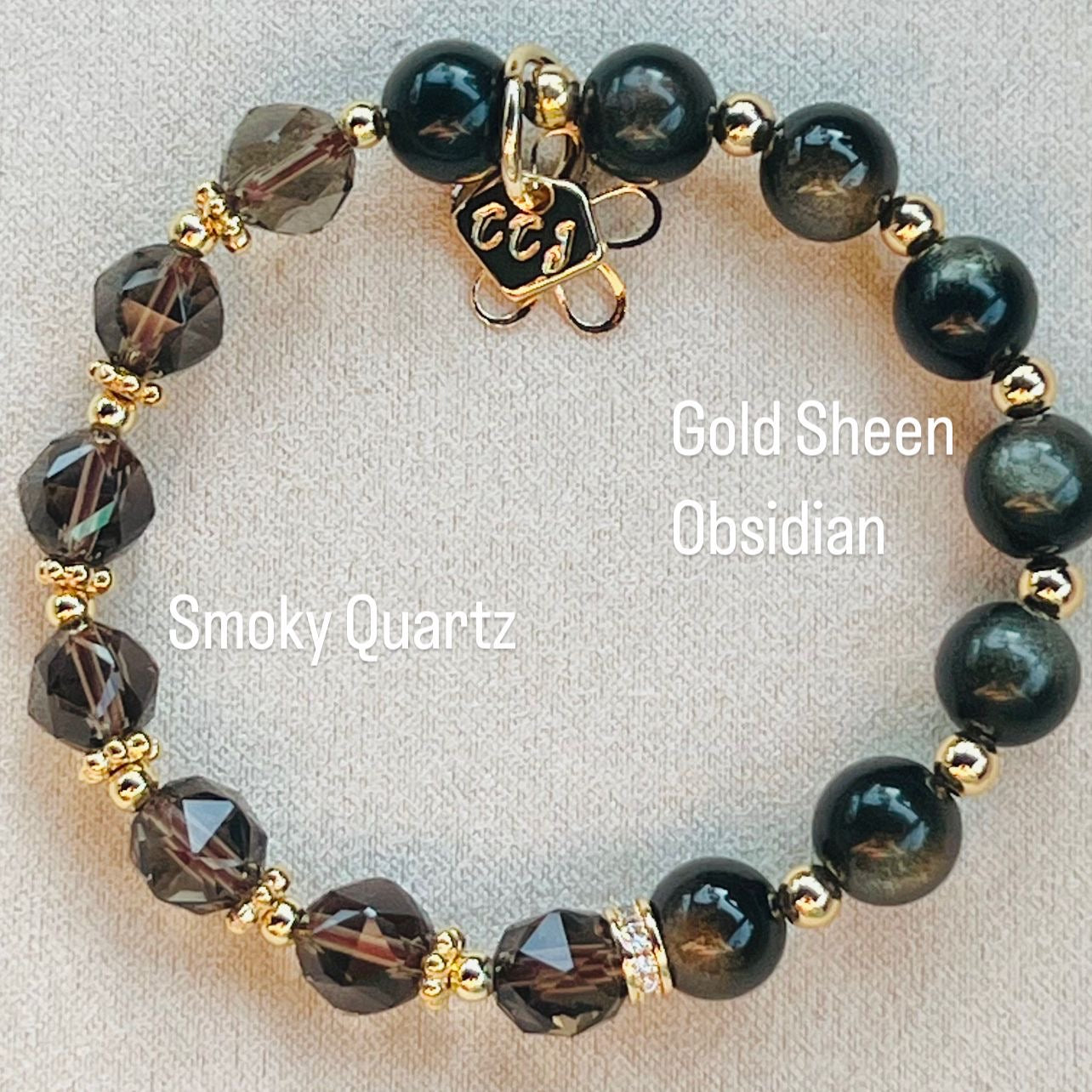 Gold Sheen Obsidian & Smoky Quartz Baby Bracelet