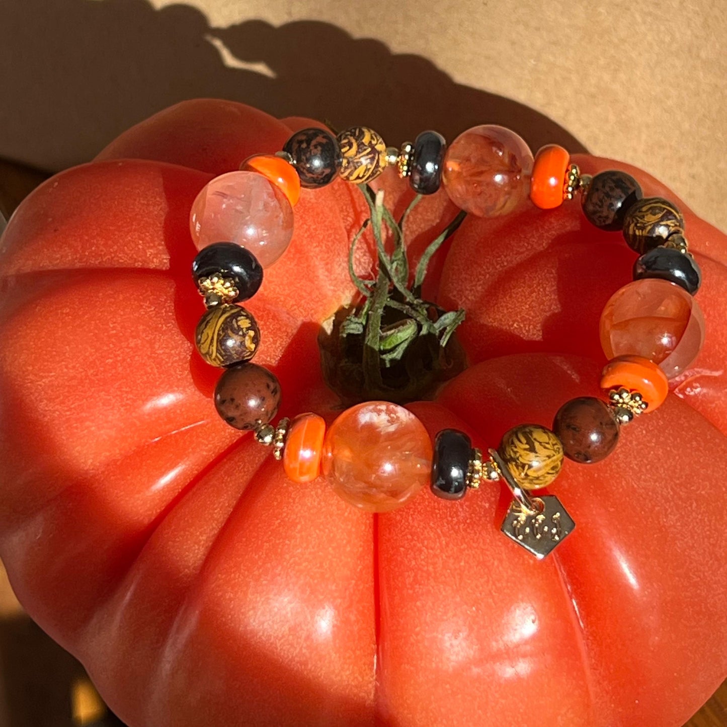 Elephant Skin Jasper, Mahogany Obsidian & Red Hematoid Candy Bracelet