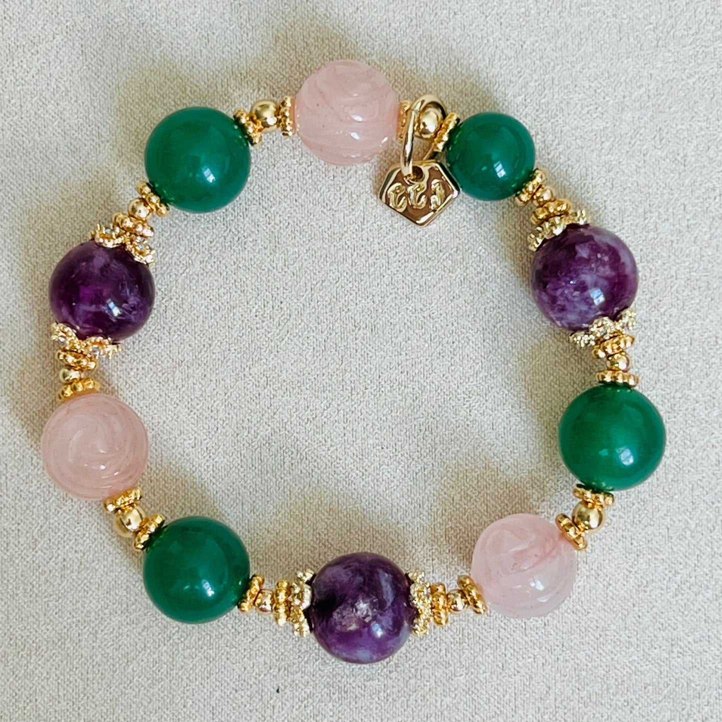Purple Mica, Green Aventurine & Rose Quartz Bracelet