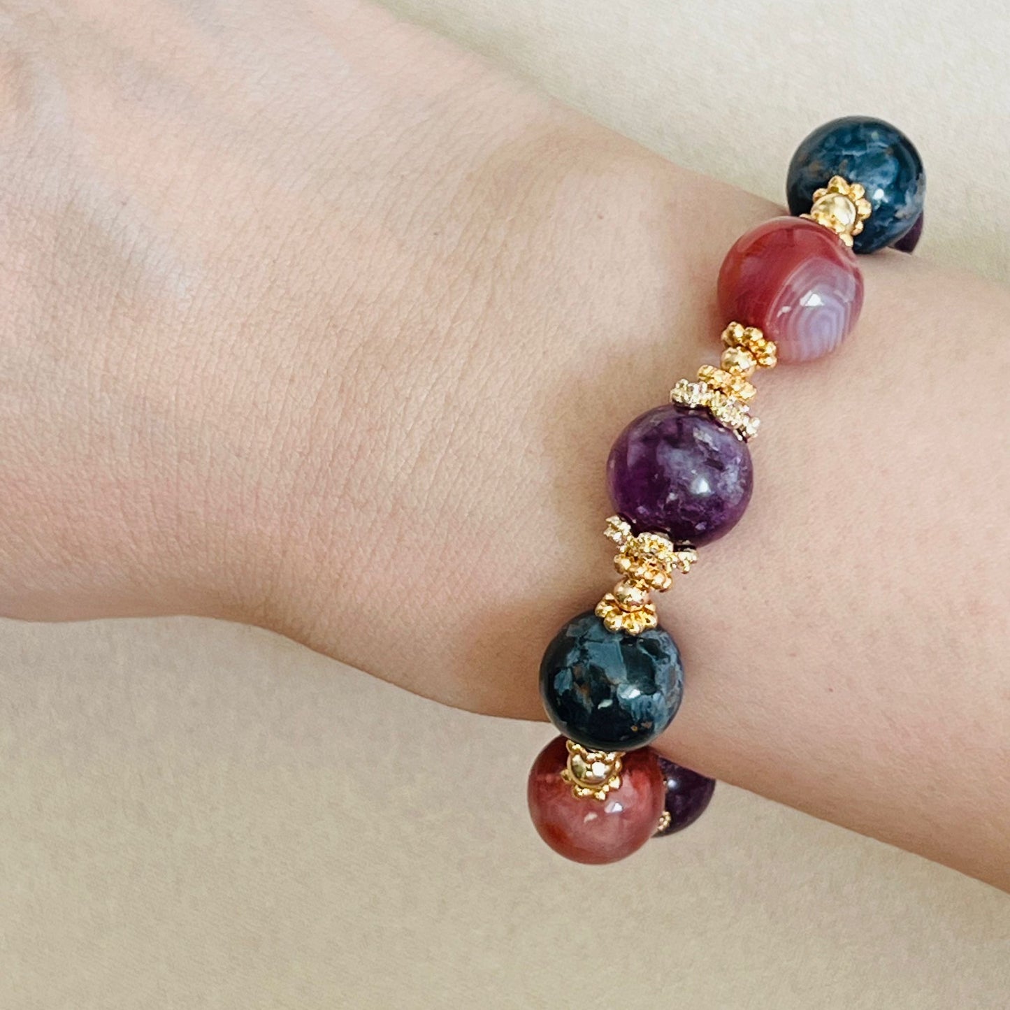Purple Mica, Blue Pietersite, Red Hematoid & South Red Agate Bracelet