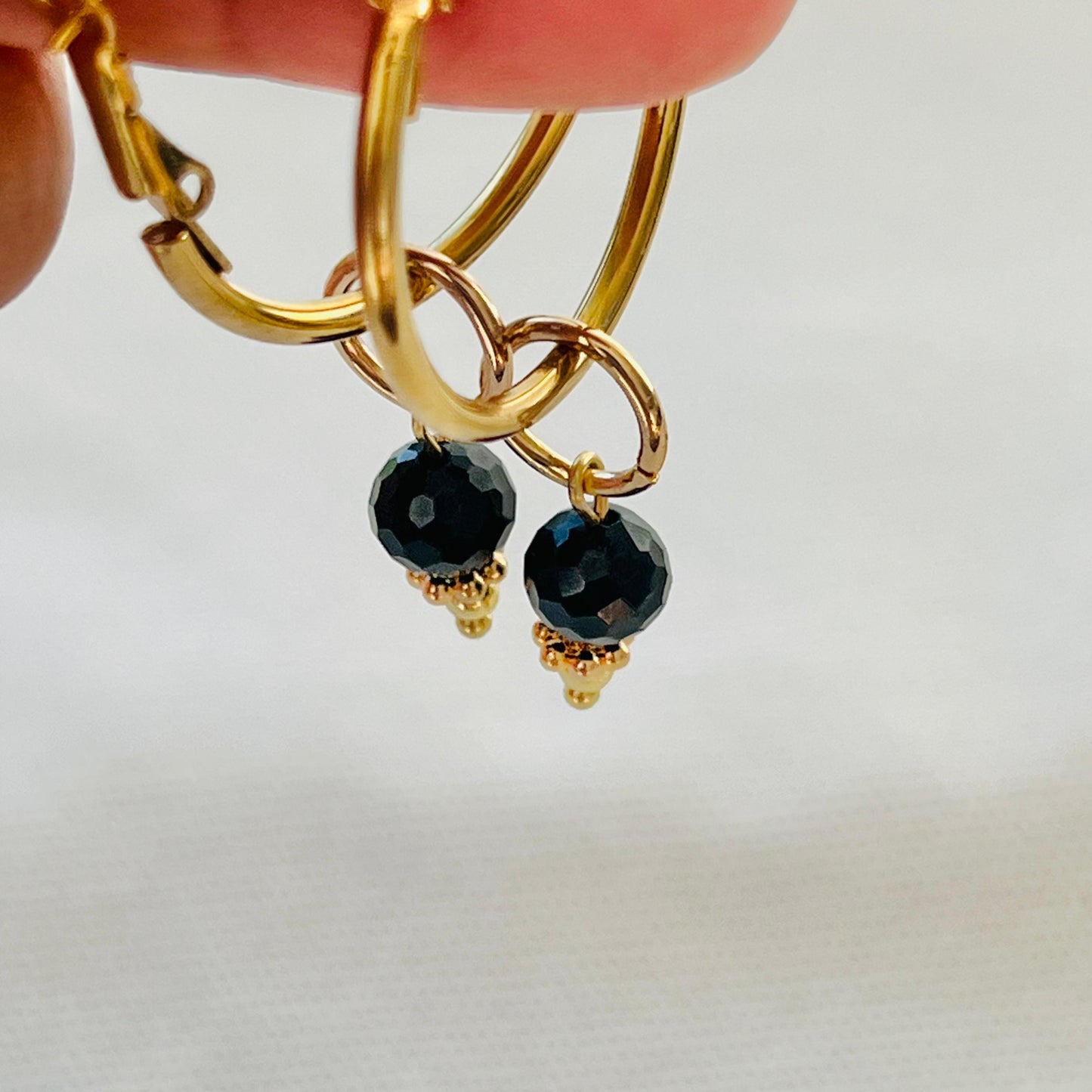 Black Spinel Hoop Earrings