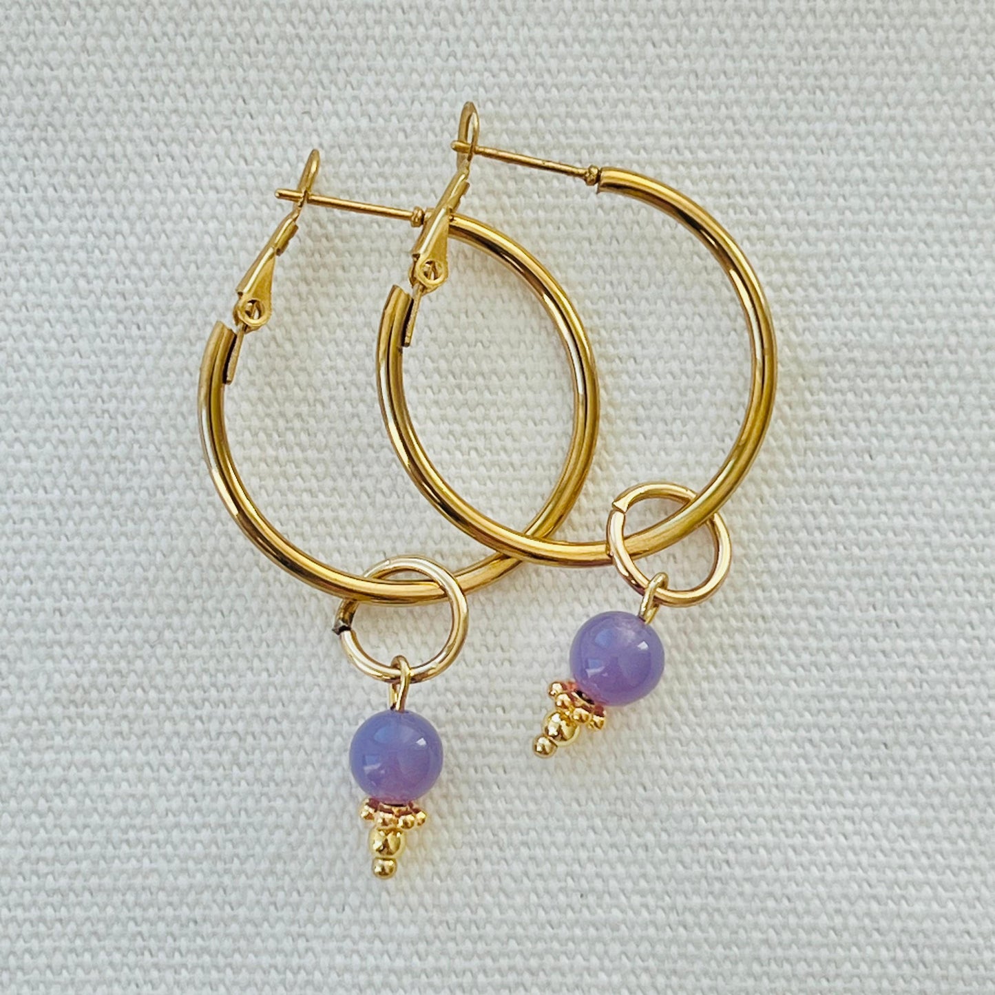 Lavender Moon Quartz Hoop Earrings