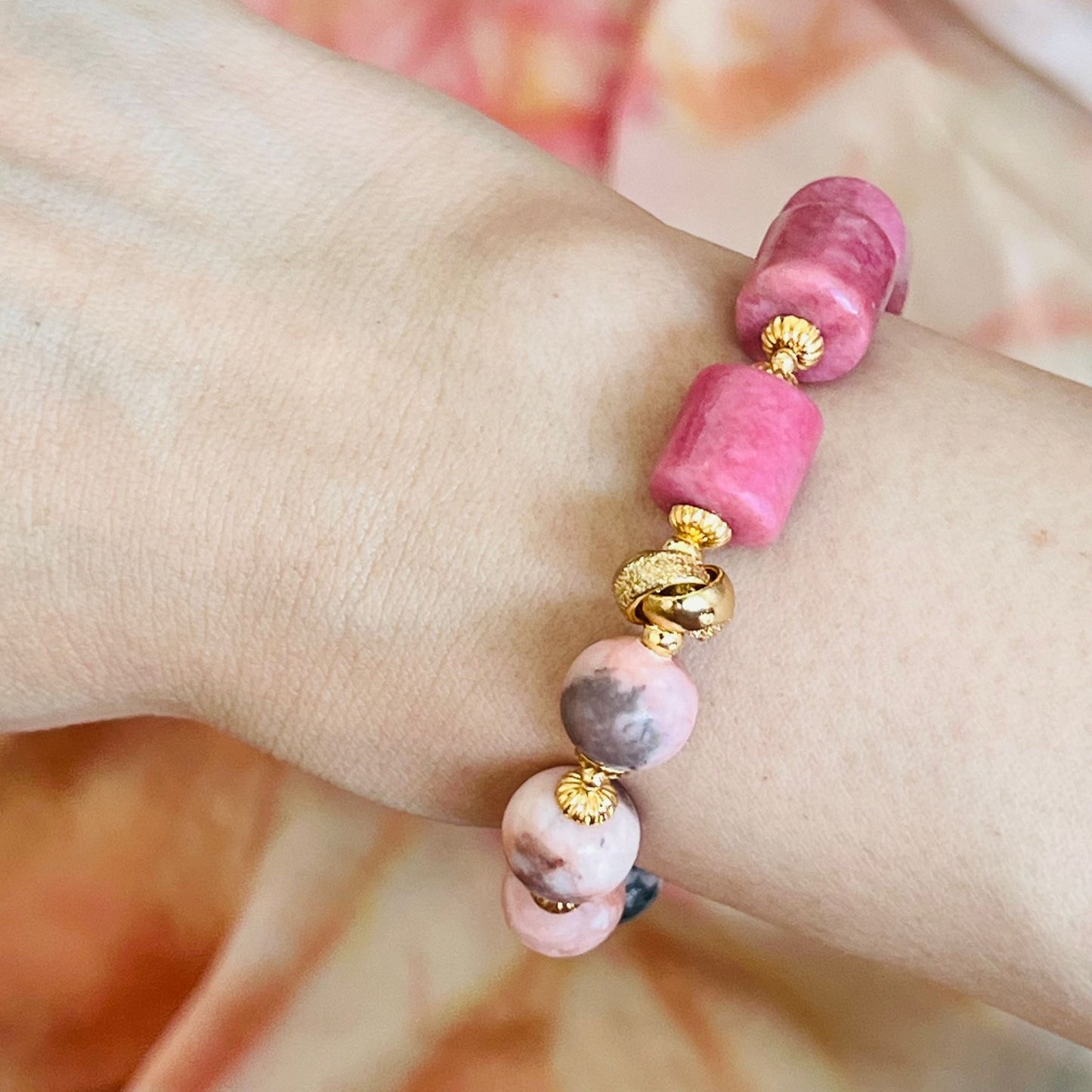 Candy Rhodonite & Pink Zebra Jasper Bracelet