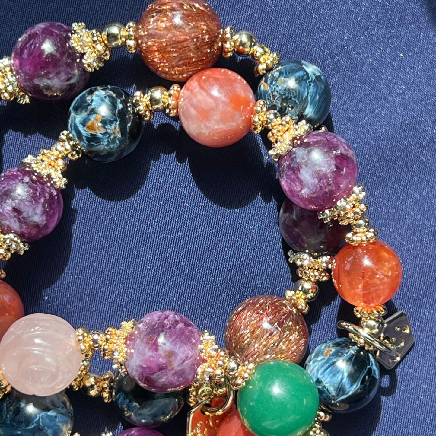 Purple Mica, Green Aventurine & Rose Quartz Bracelet