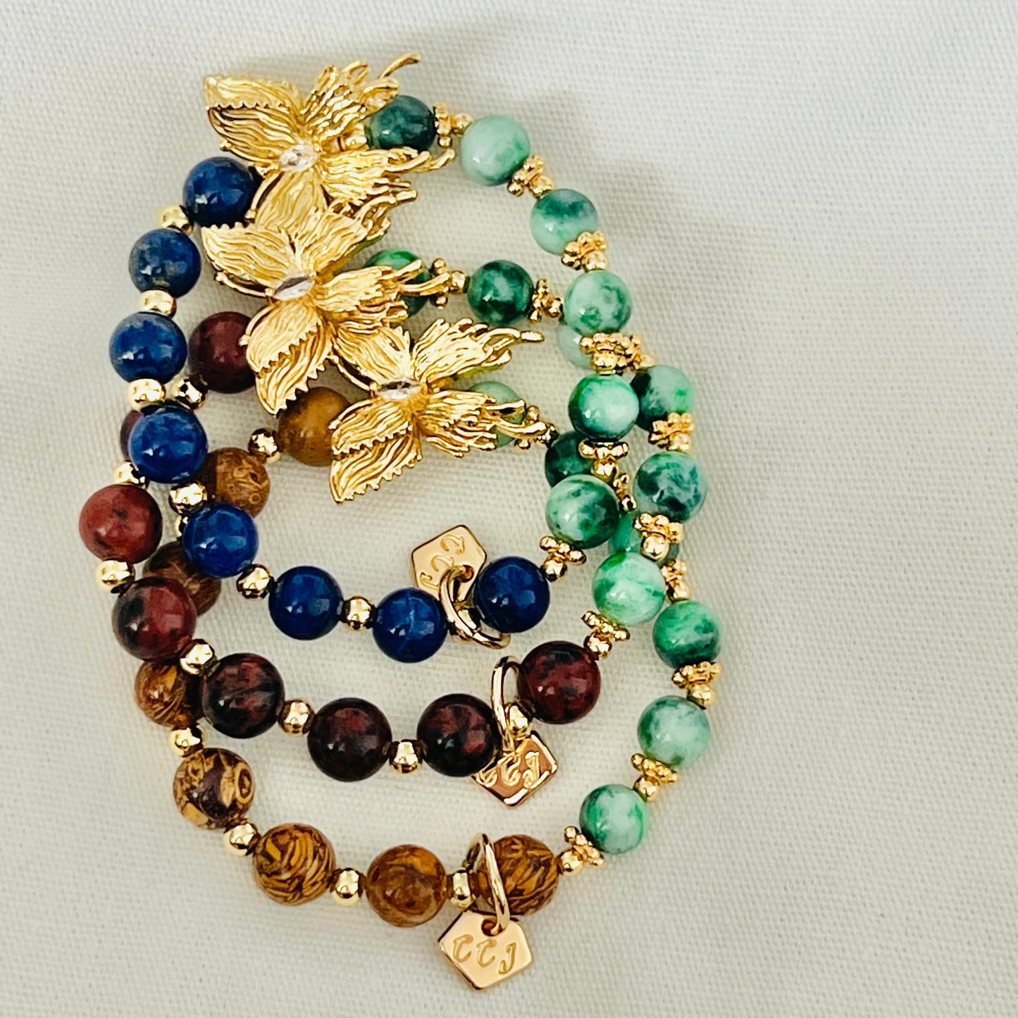Jade & Elephant Skin Jasper Butterfly Baby Bracelet