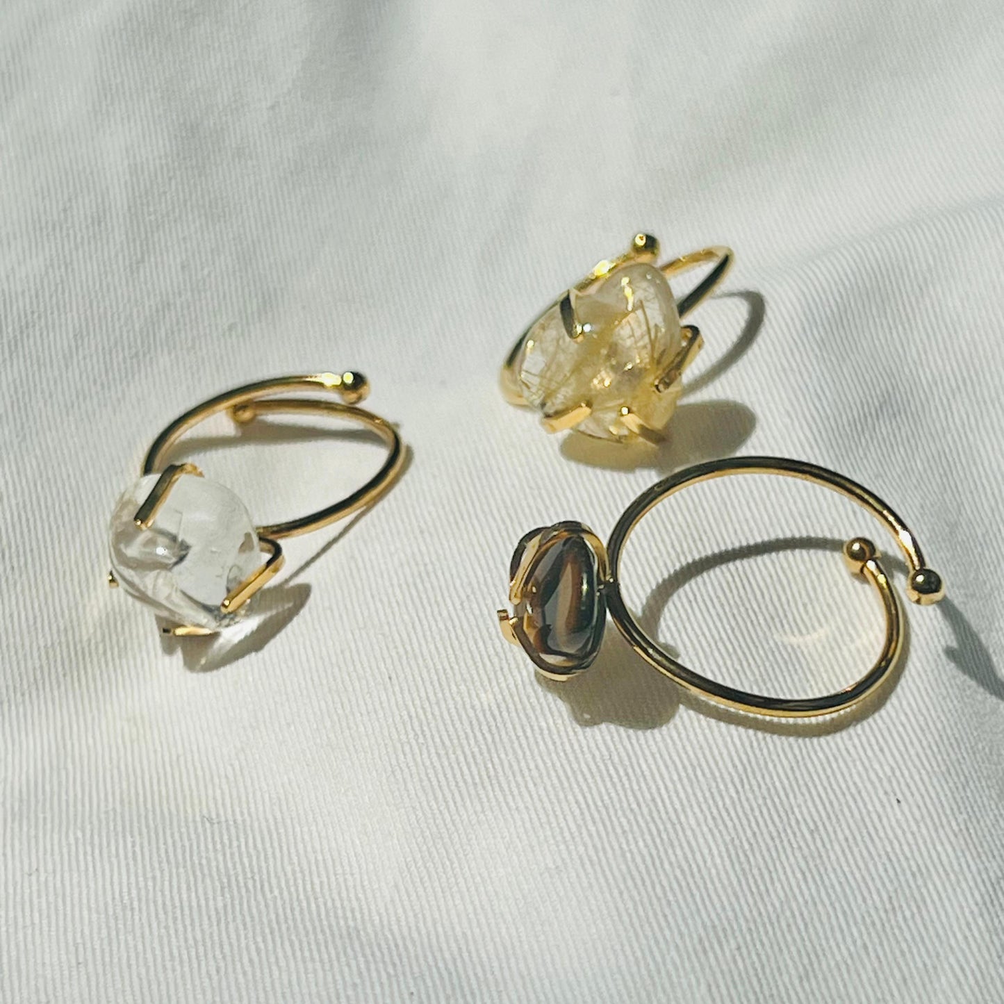 Clear Quartz, Gold Rutilated Quartz & Golden Tigereye Rings