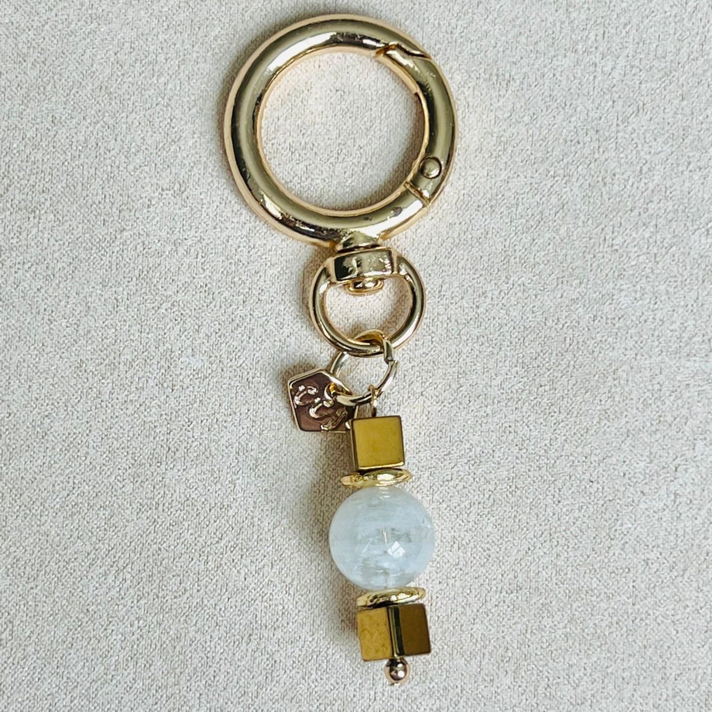 Moonstone & Gold Hematite Bag Charm/ Key Ring