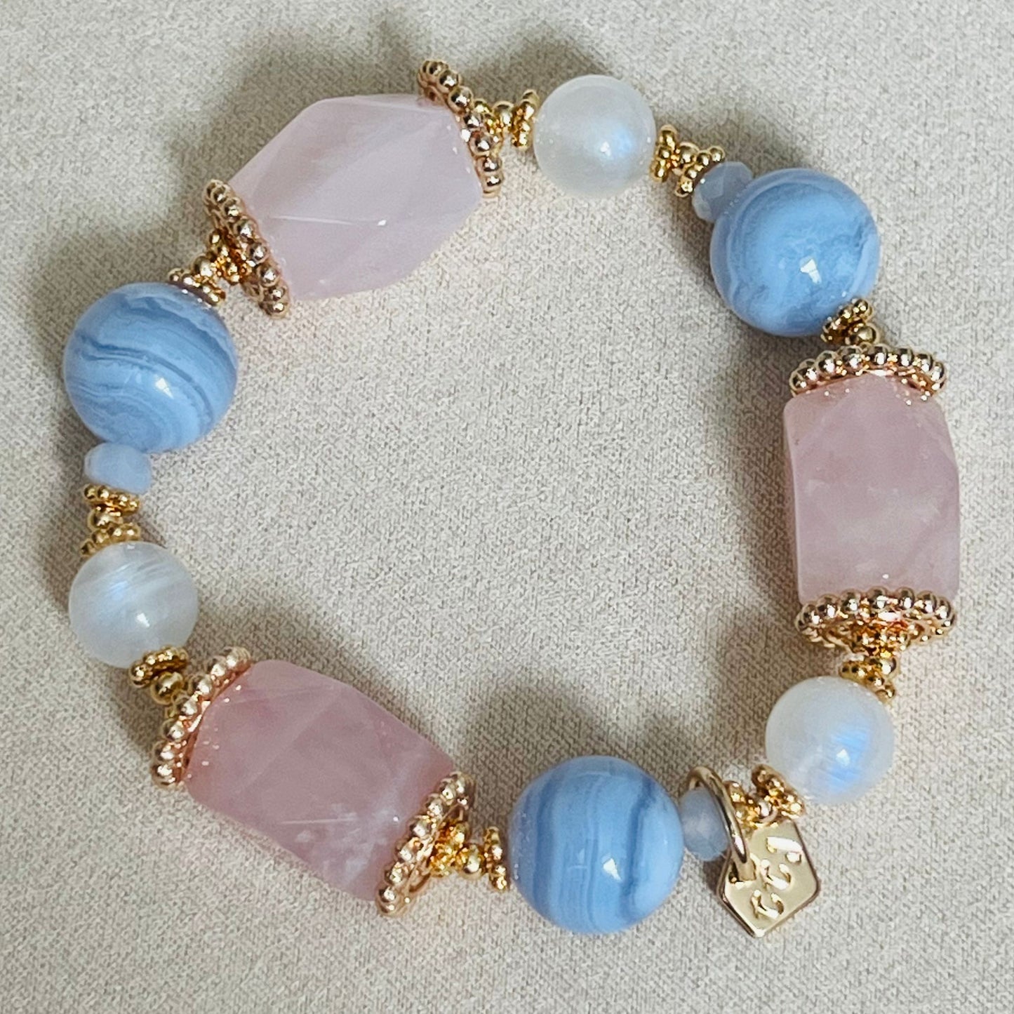 Rose Quartz, Blue Lace Agate & Moonstone Bracelet