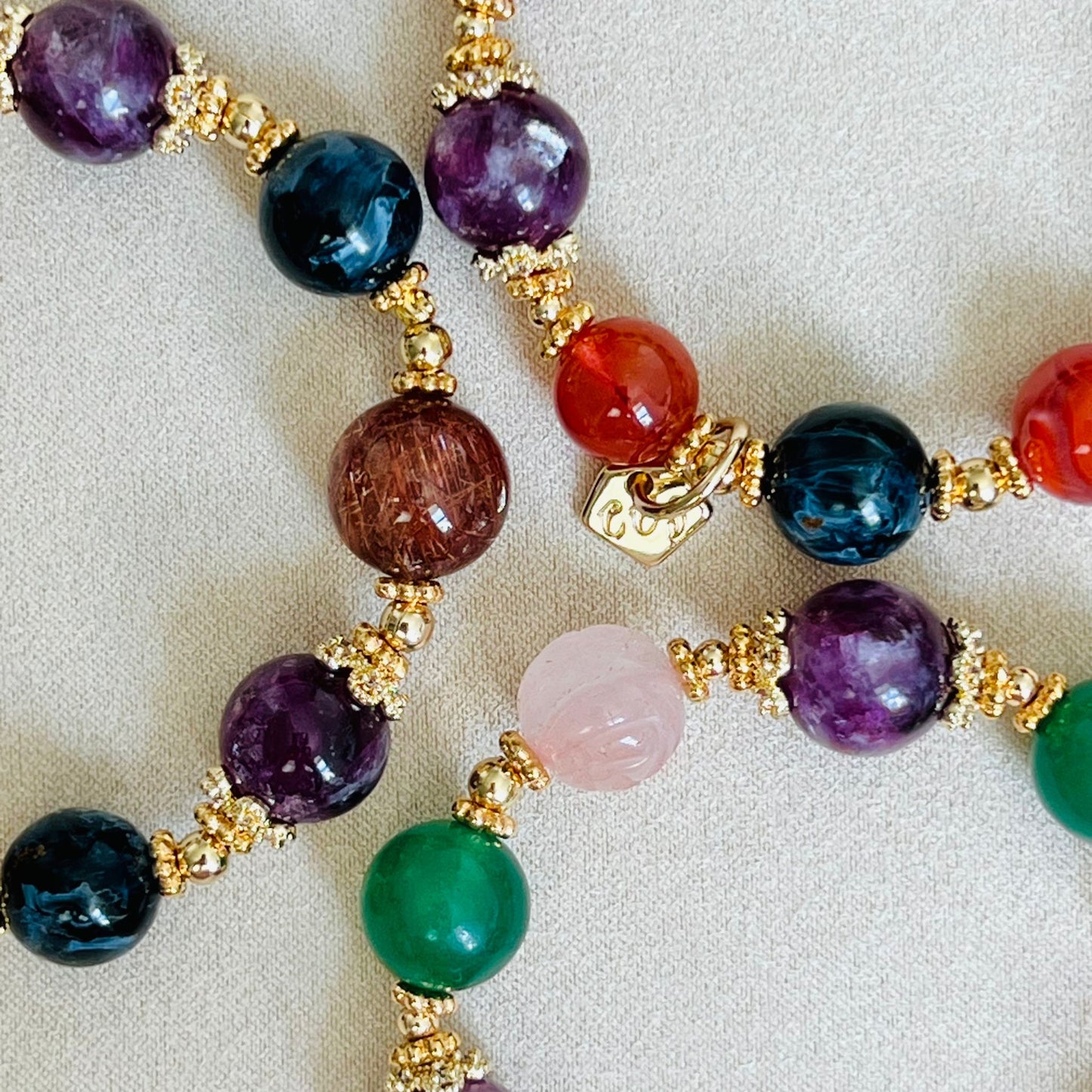 Purple Mica, Green Aventurine & Rose Quartz Bracelet