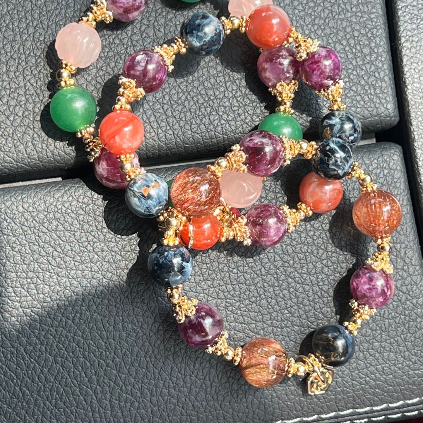 Purple Mica, Green Aventurine & Rose Quartz Bracelet