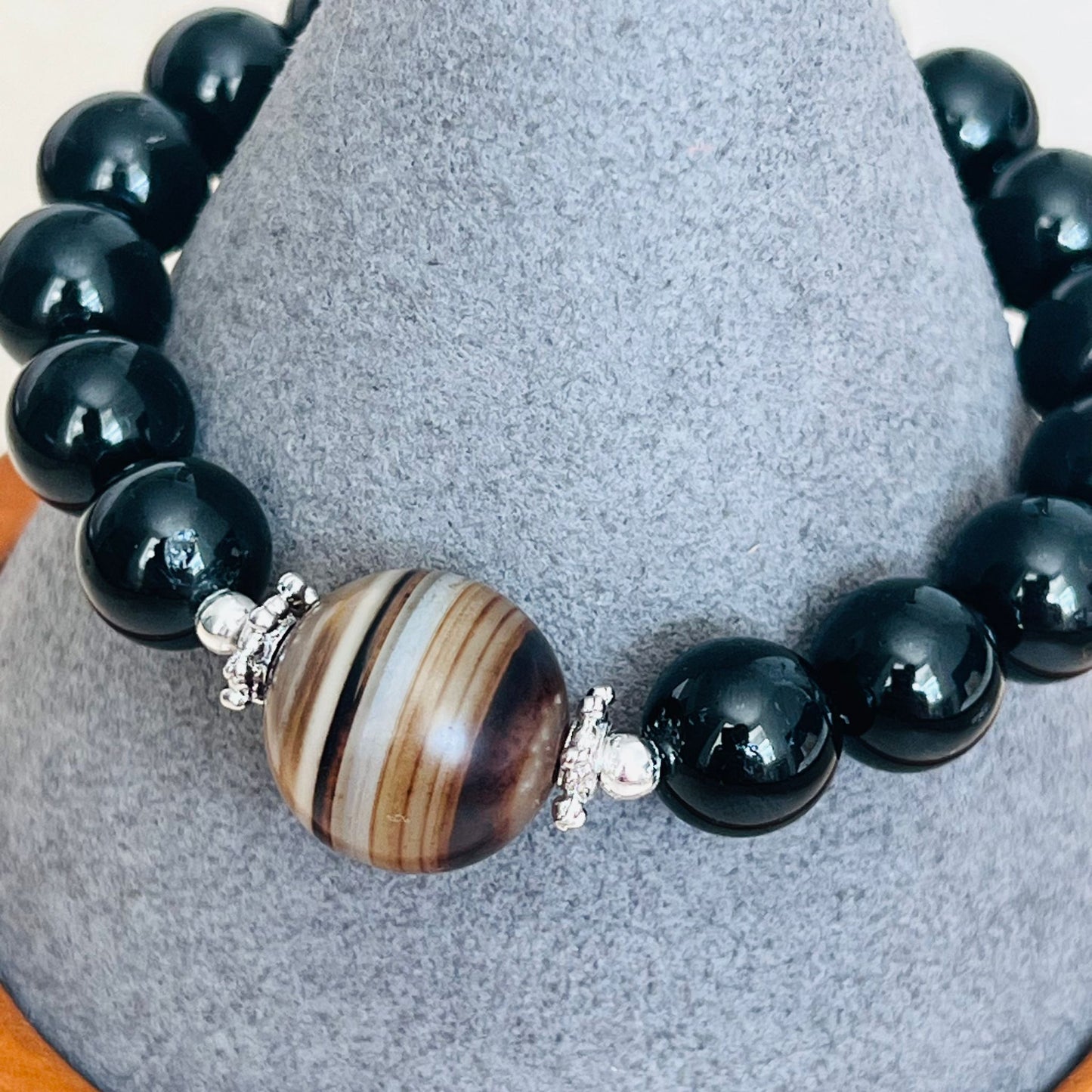 Black Tourmaline & Tibetan Eye Agate Men Bracelet