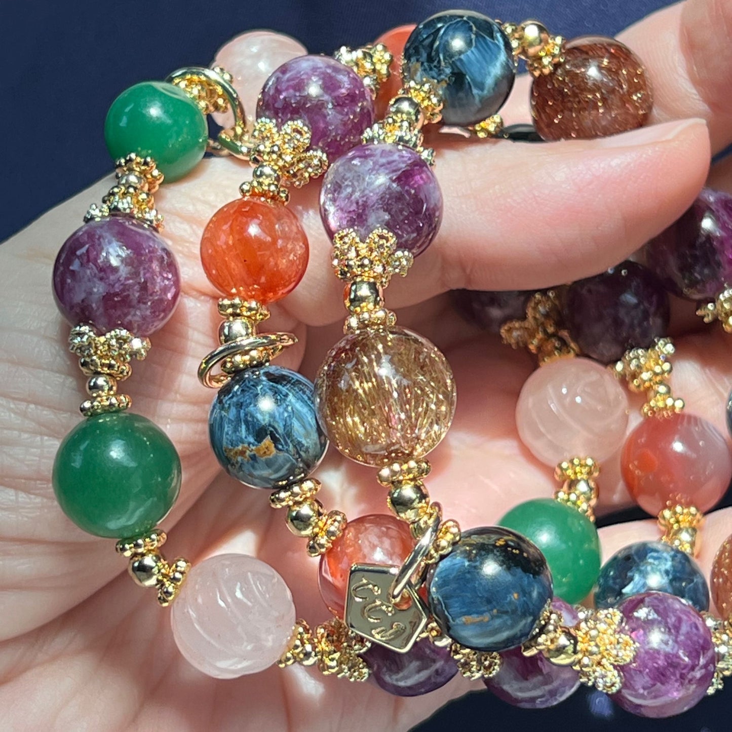 Purple Mica, Green Aventurine & Rose Quartz Bracelet