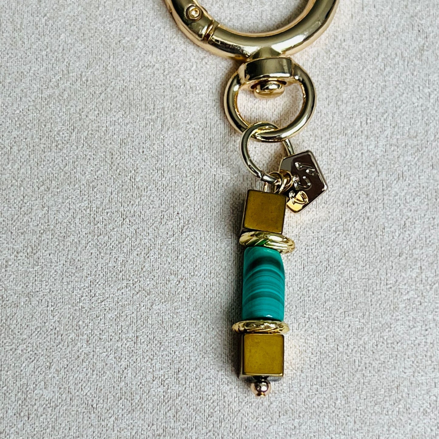 Malachite & Gold Hematite Bag Charm/ Key Ring