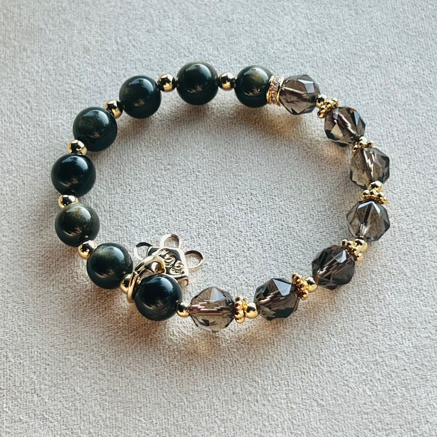Gold Sheen Obsidian & Smoky Quartz Baby Bracelet