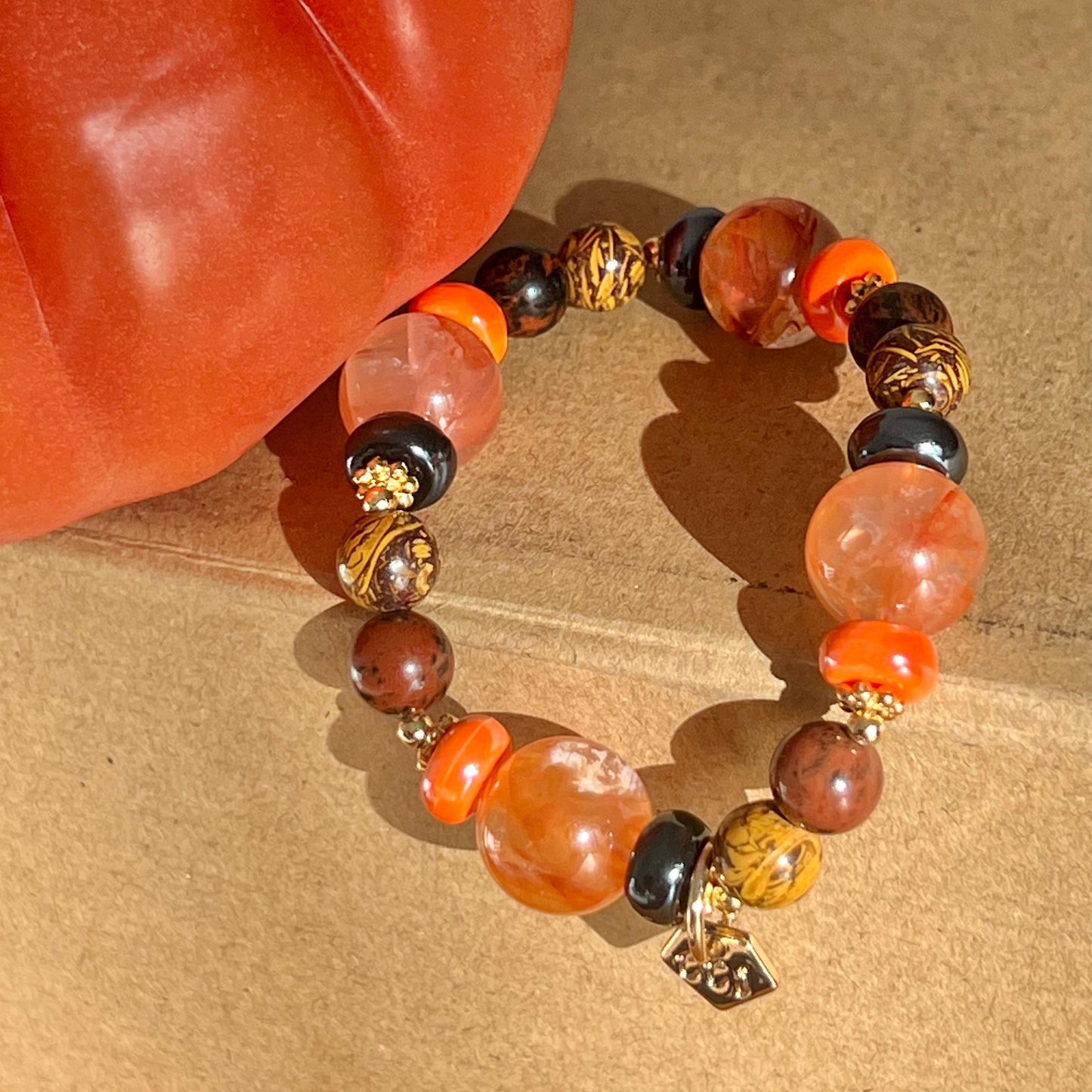 Elephant Skin Jasper, Mahogany Obsidian & Red Hematoid Candy Bracelet