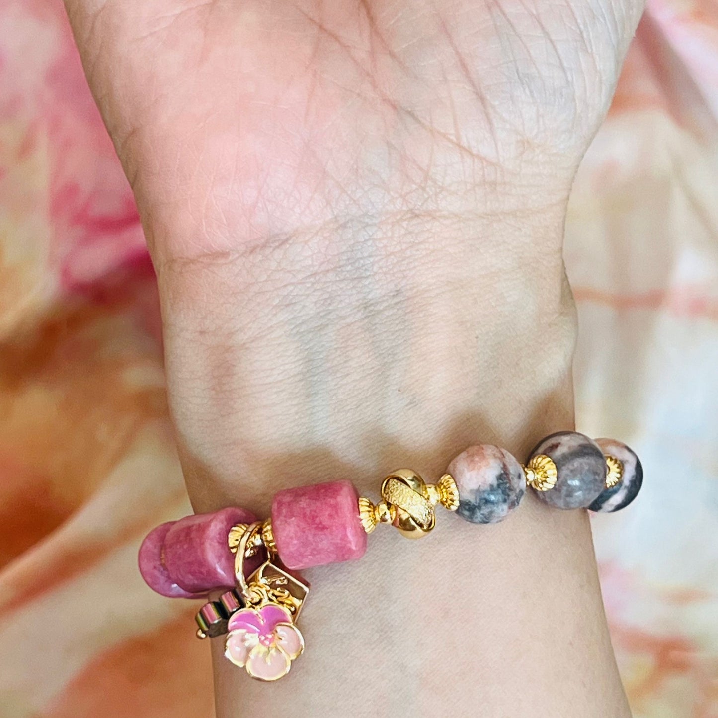 Candy Rhodonite & Pink Zebra Jasper Bracelet