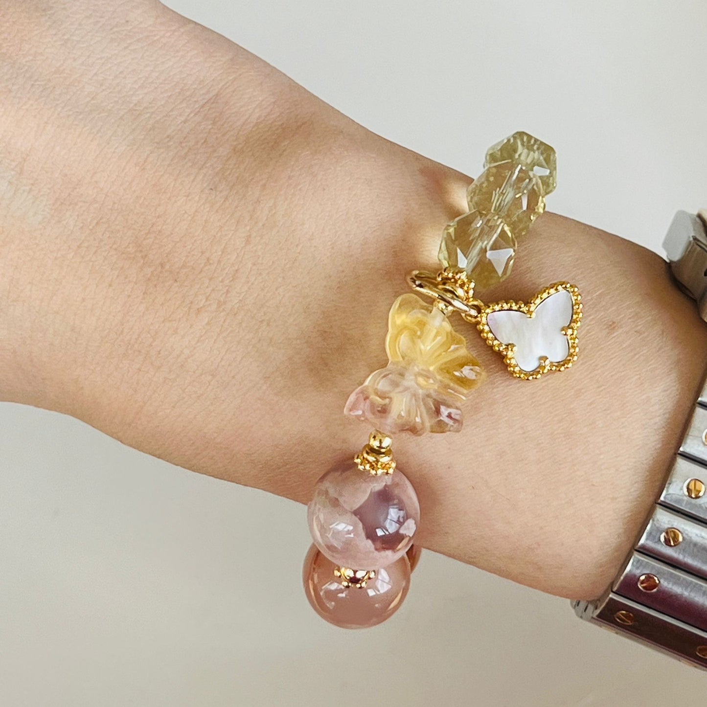 Sakura Agate & Lemon Quartz Bracelet