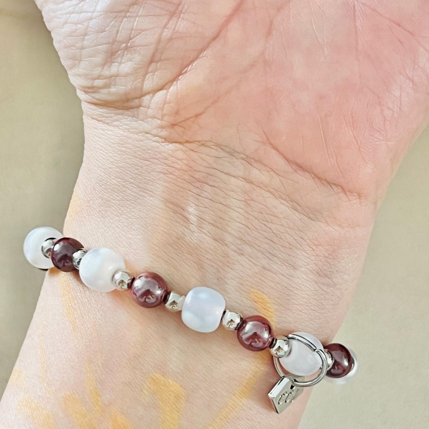 Cinnabar & Snowflake Agate Heavenly Bunny Bracelet