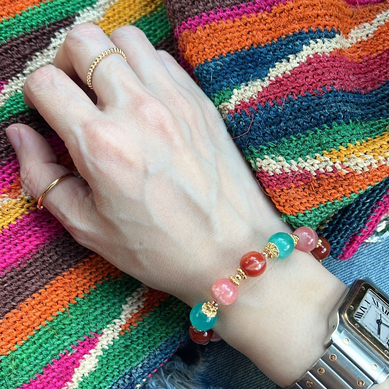 Amazonite, Carnelian & Rhodochrosite Bracelet