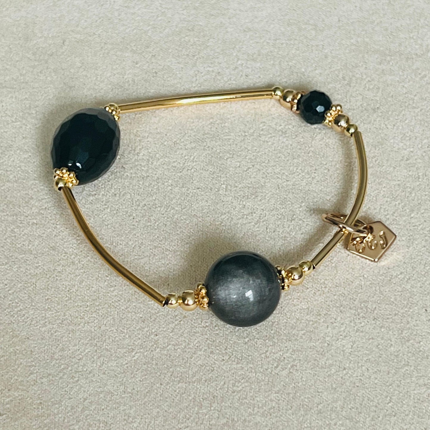 Onyx, Silver Sheen Obsidian & Spinel Juicy La Grace Bracelet