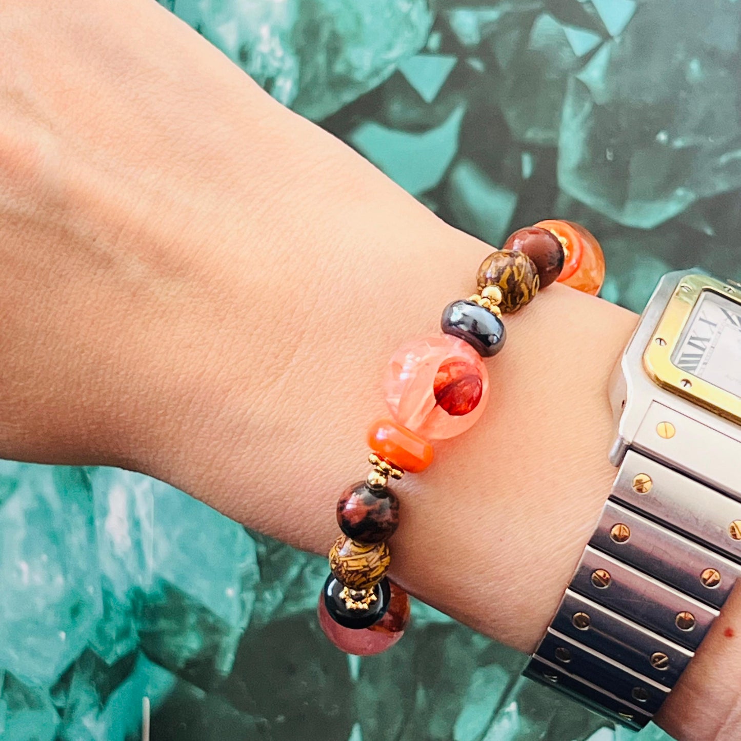 Elephant Skin Jasper, Mahogany Obsidian & Red Hematoid Candy Bracelet