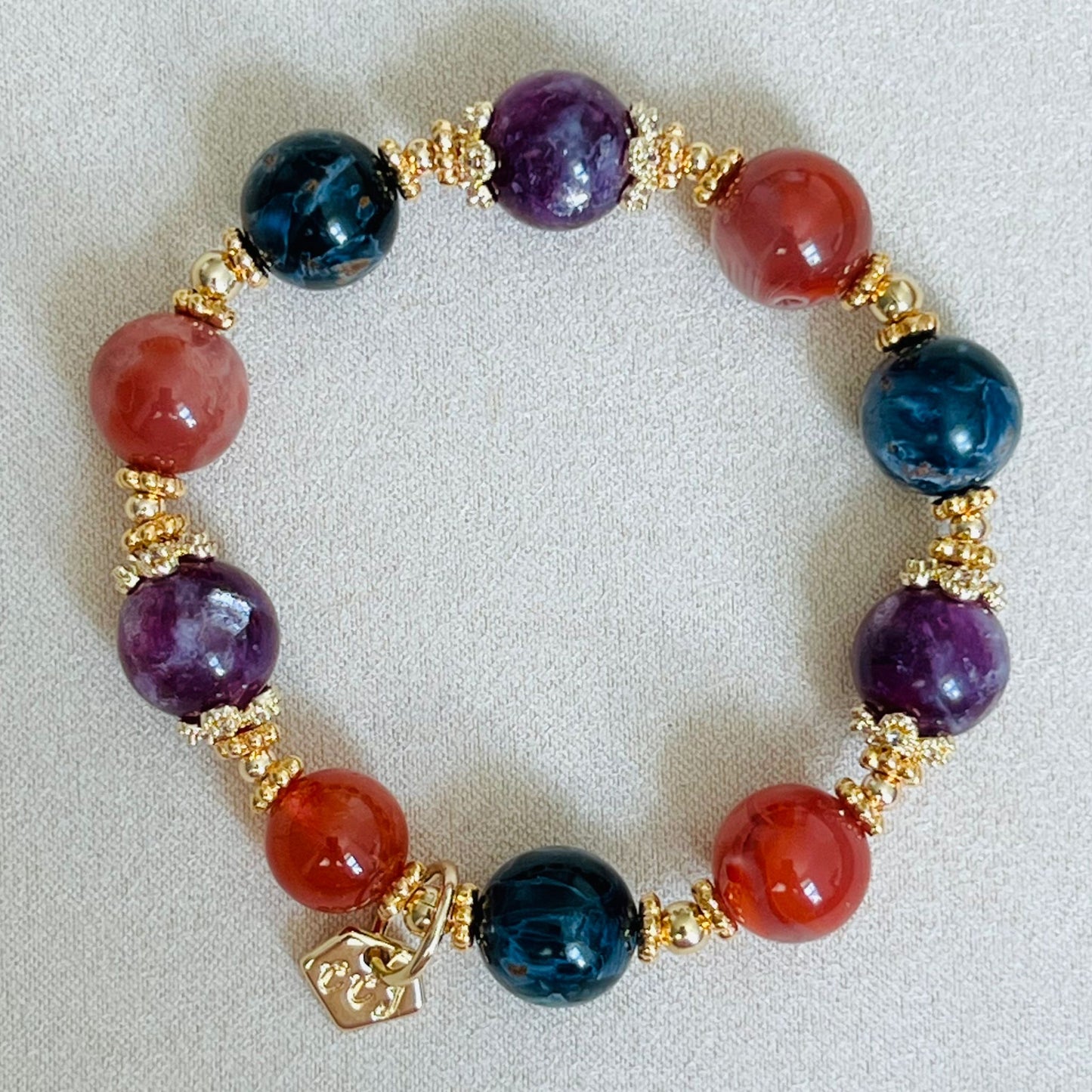Purple Mica, Blue Pietersite, Red Hematoid & South Red Agate Bracelet