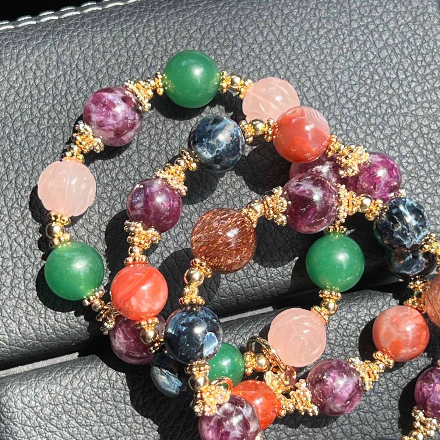 Purple Mica, Green Aventurine & Rose Quartz Bracelet