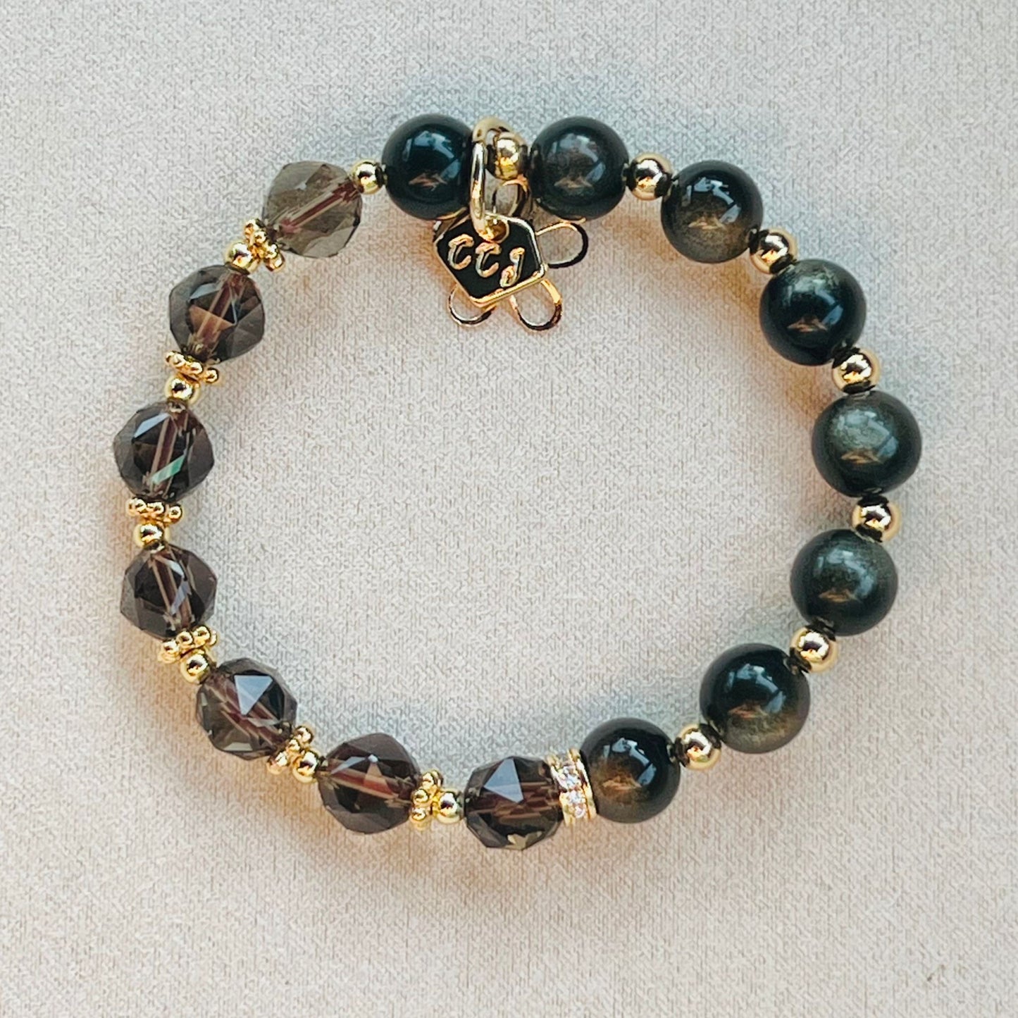 Gold Sheen Obsidian & Smoky Quartz Baby Bracelet