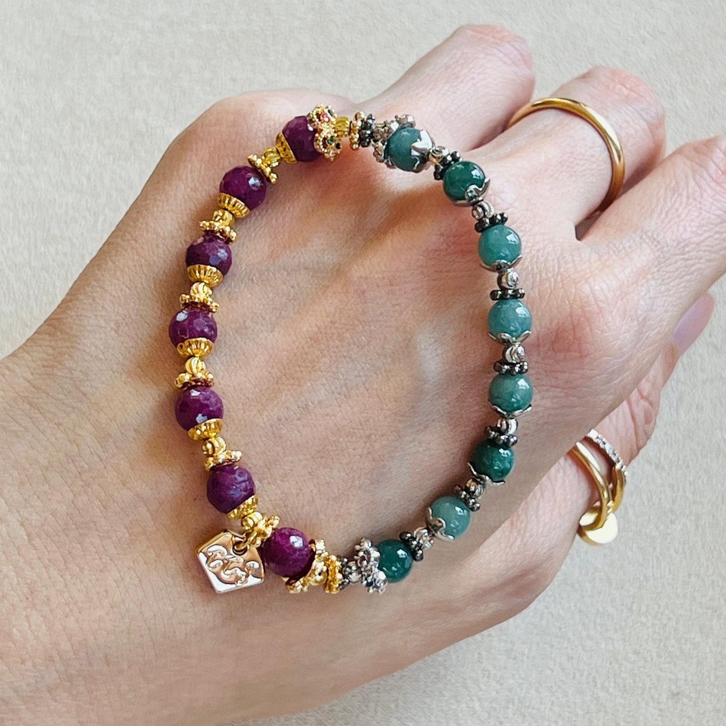 Blue Jade & Ruby Baby Bracelet