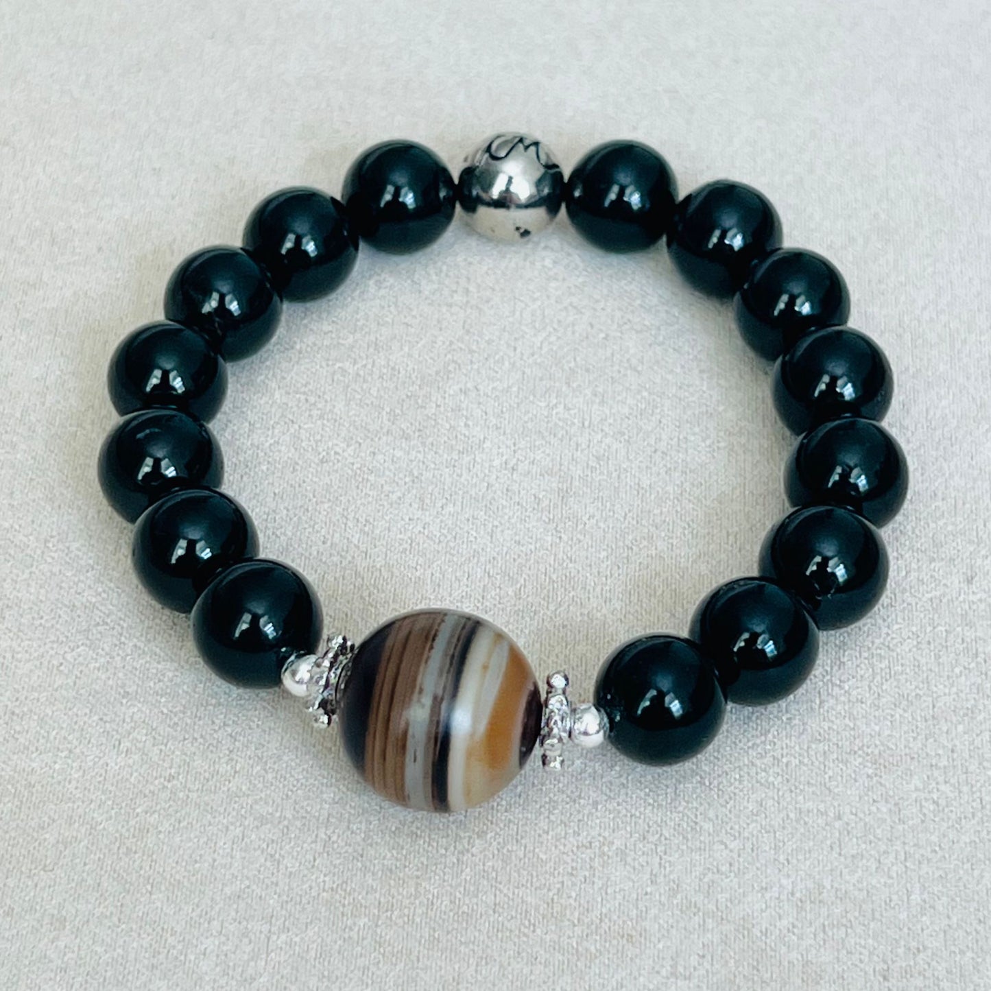 Black Tourmaline & Tibetan Eye Agate Men Bracelet