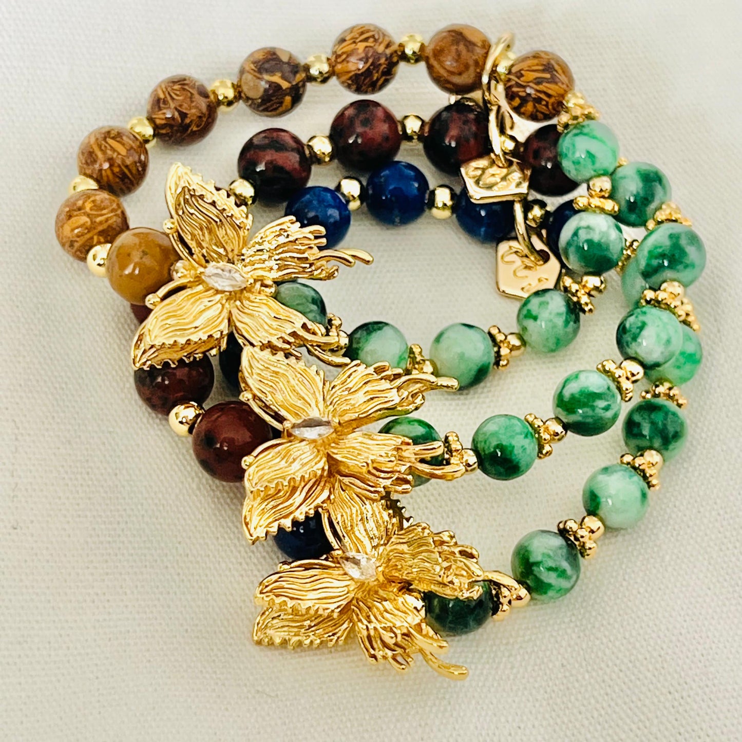 Jade & Elephant Skin Jasper Butterfly Baby Bracelet