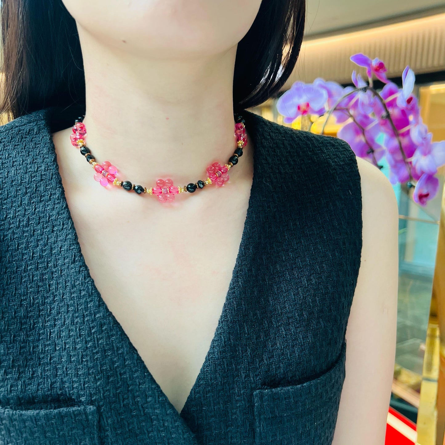 Protection Pink Flower Necklace